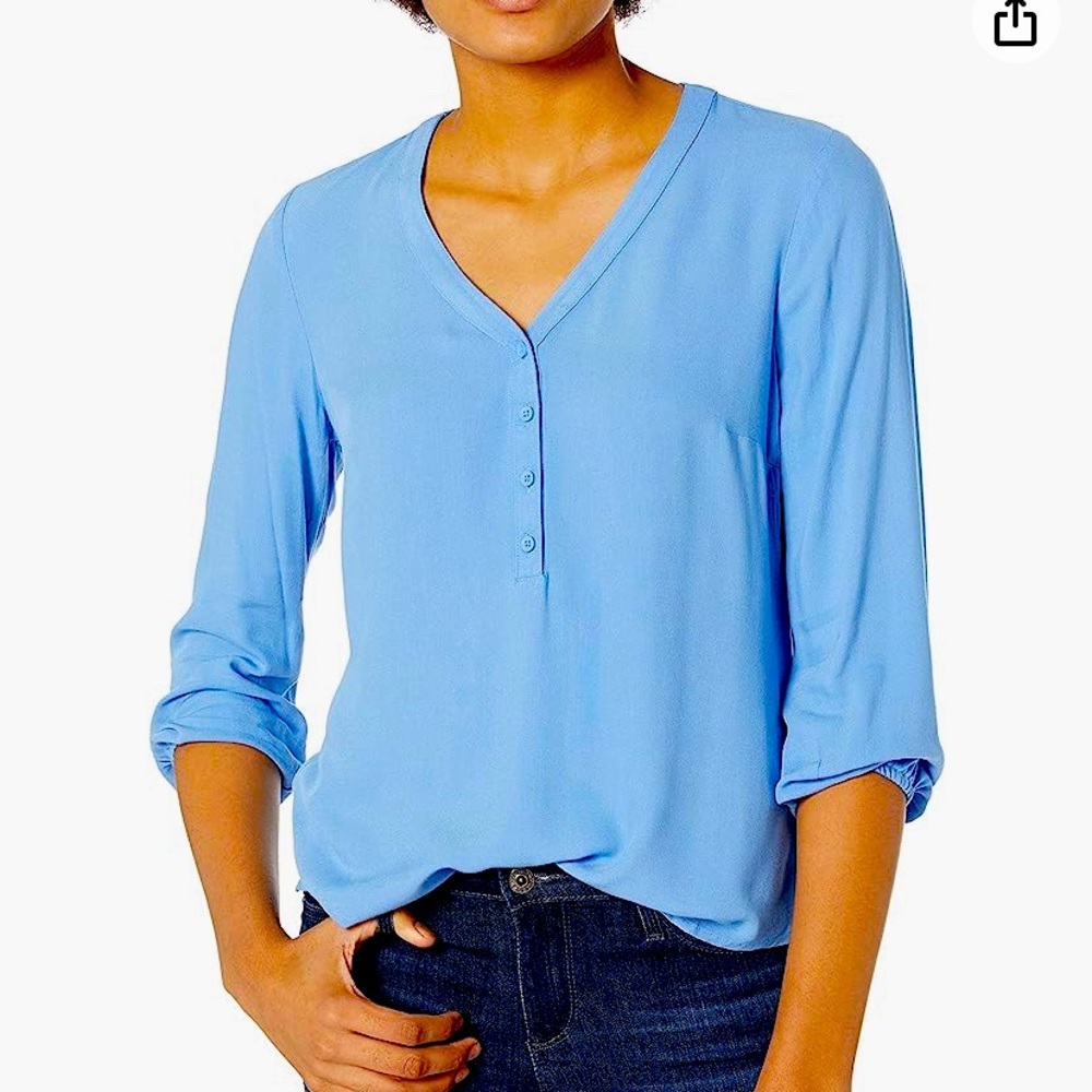 NWOT, never worn.  Beautiful blue popover top.